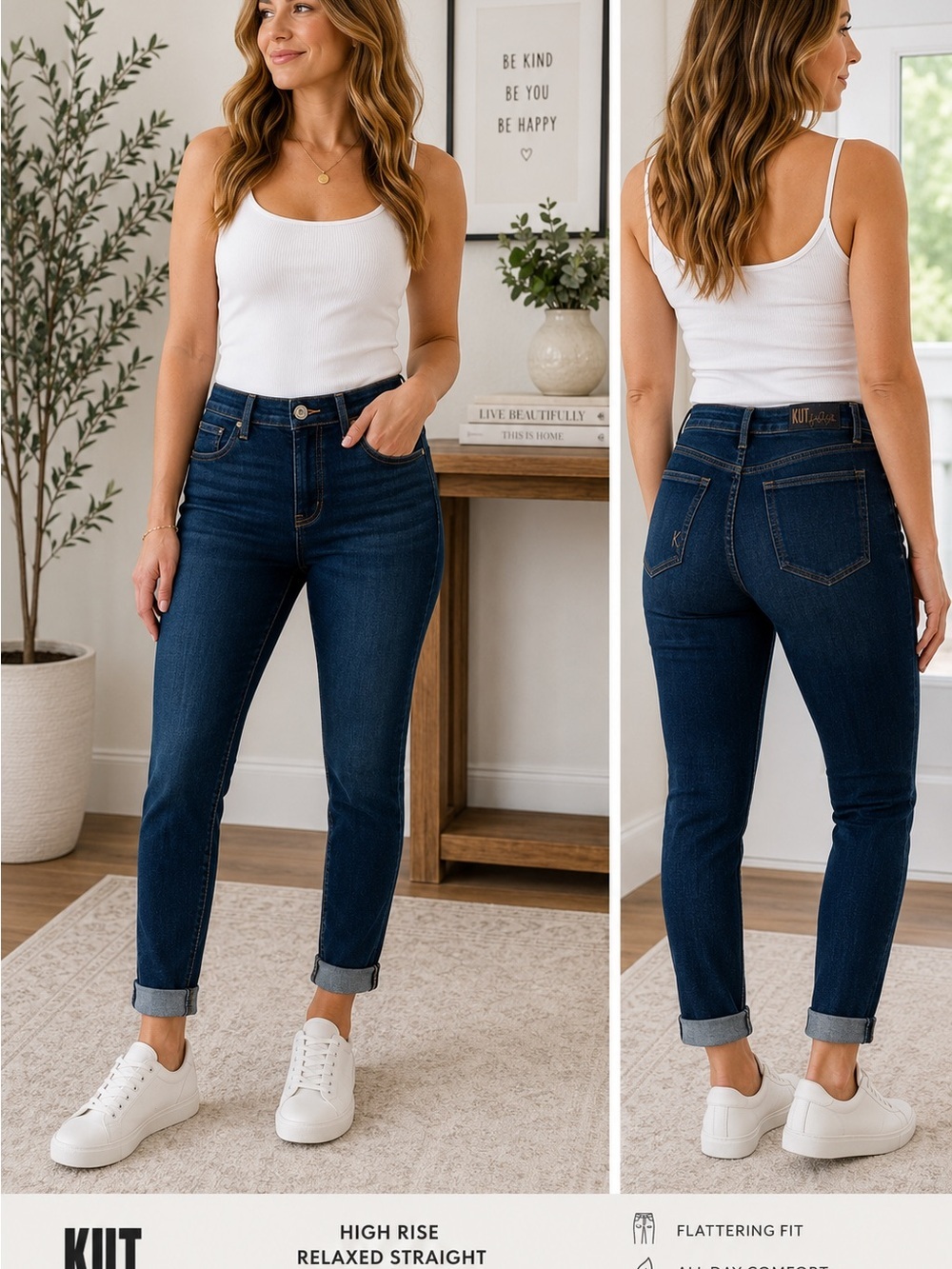 KUT from the Kloth Relaxed Straight Cuffed Jeans Size 4 Medium Wash